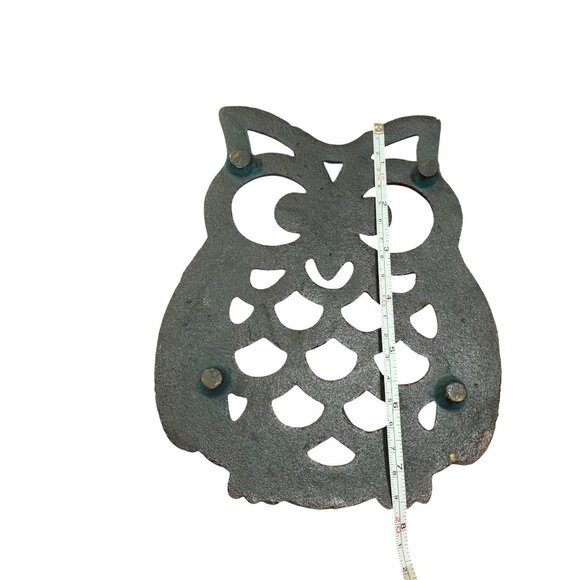 Vintage Trivit Cast Iron Owl Turquoise Teal Rustic Cottagecore Wise 7 X 6 Whimsi - Picture 5 of 5